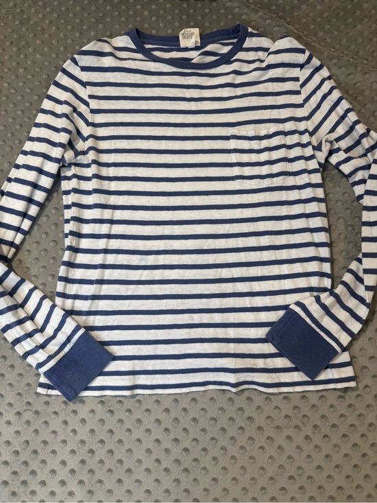 Polo Ralph Lauren Tops - Vintage Polo by Ralph Lauren White and Navy Striped Long Sleeve Cotton Tee
